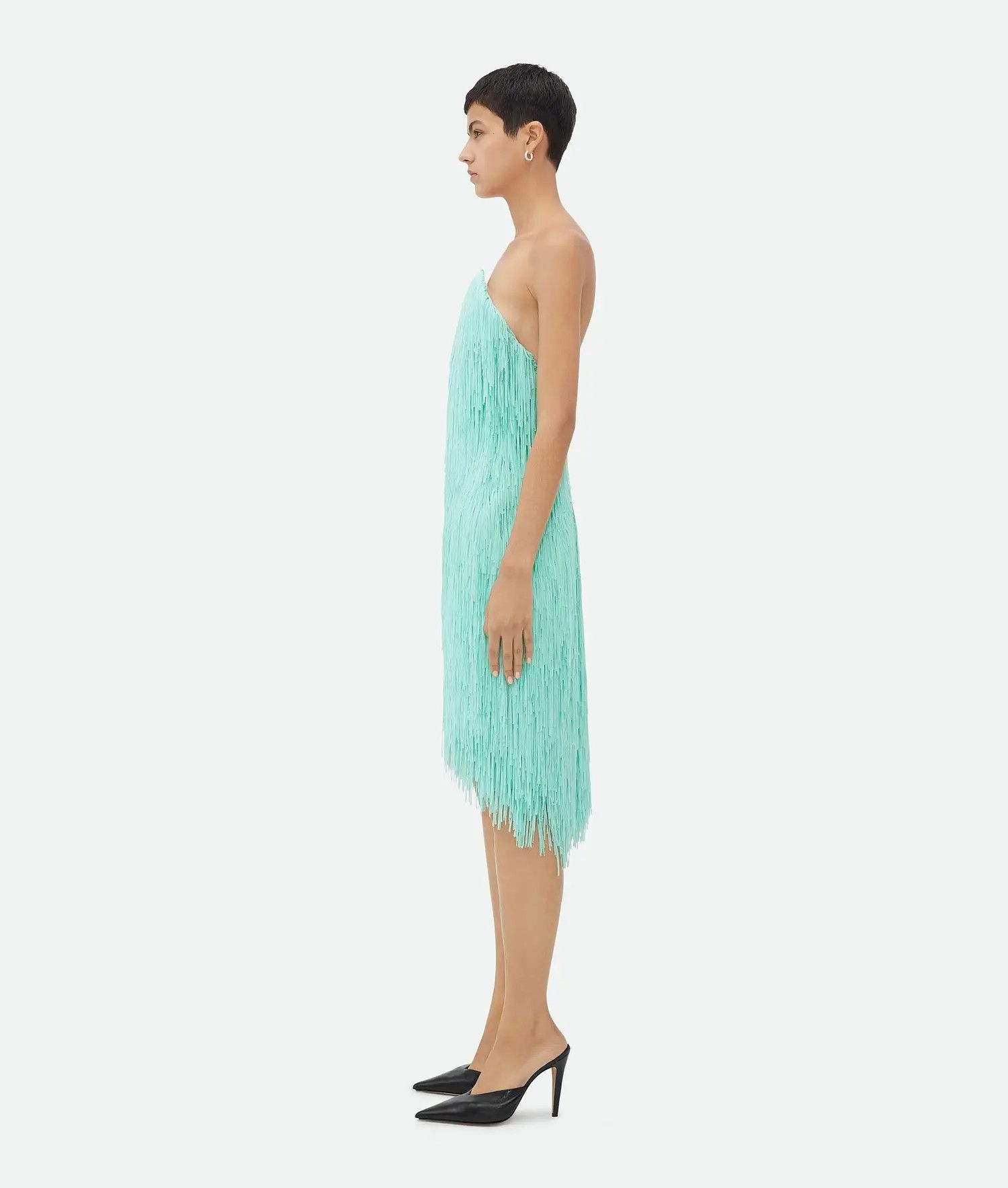 Bottega Veneta o1w1db10825 Fringed Wool Viscose Fluid Coupe Midi Dress Size M / US 6-8 / IT 42-44 - 2 Thumbnail