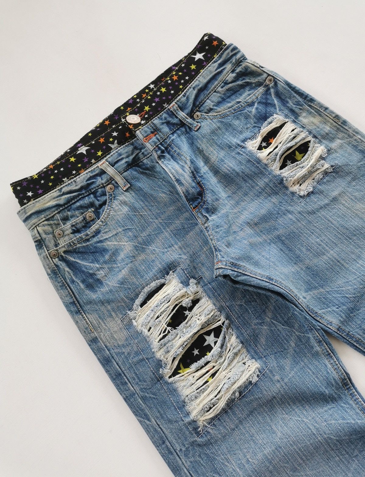Japanese Brand Double Waist Star Patchwork Denim Jeans Size US 32 / EU 48 - 2 Thumbnail