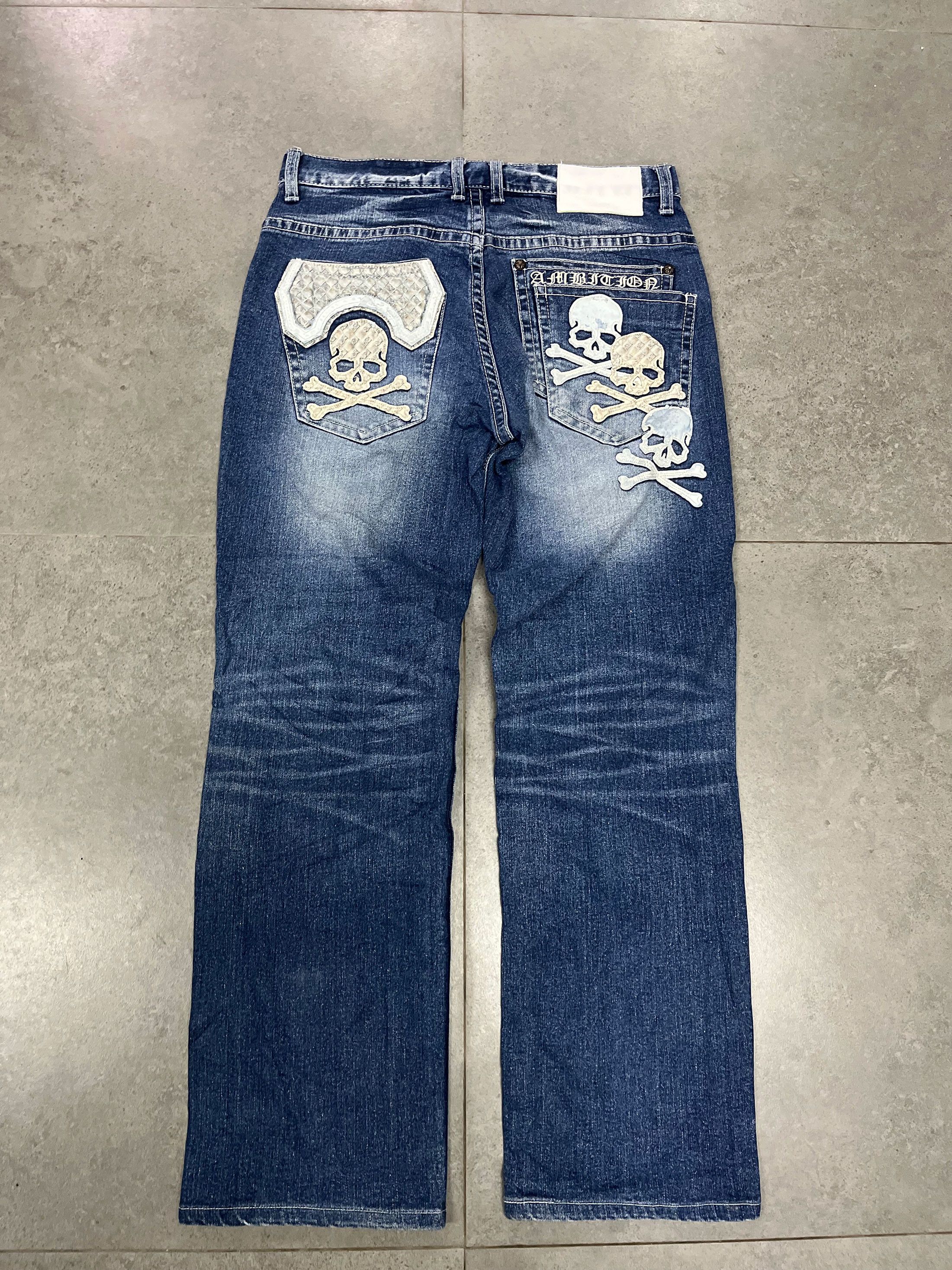 Designer Be Ambition Skull Patches Crafted Jeans Size US 32 / EU 48 - 5 Thumbnail