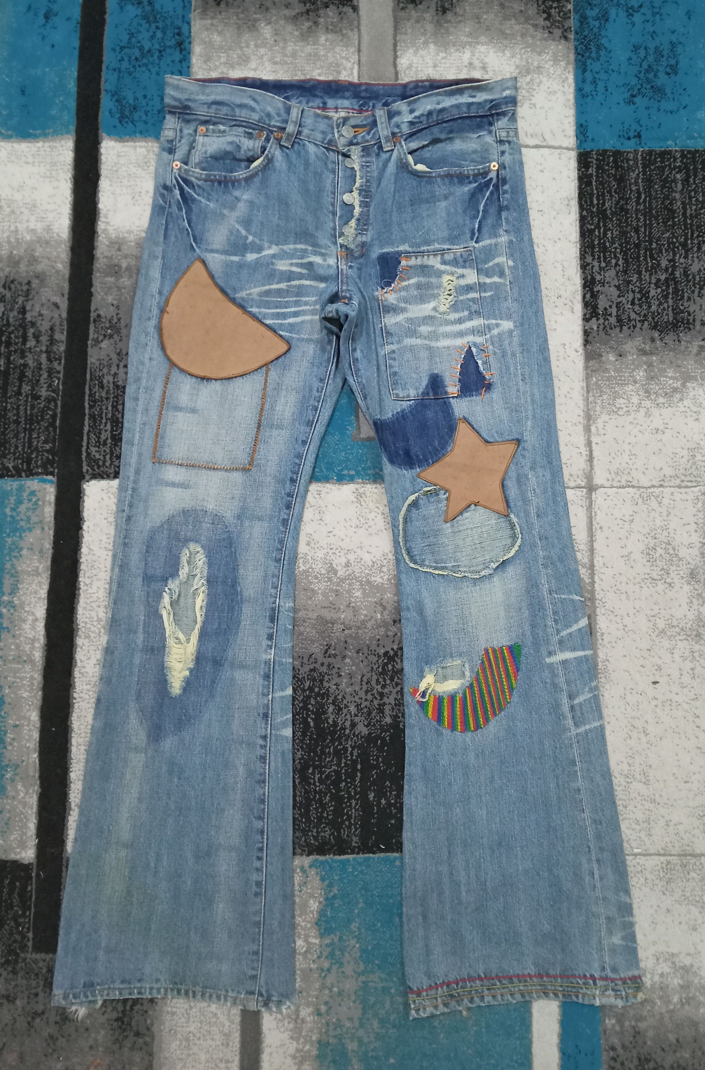 Japanese Brand Vintage Soul Of Freedom Distressed Flare Jeans Size US 35 - 1 Thumbnail
