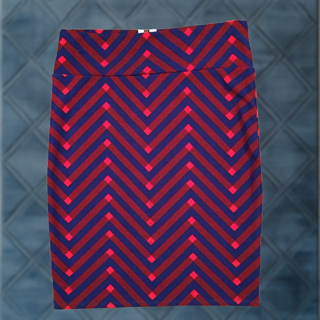 Vintage LuLaRoe Skirt XL Red Blue Geometric Knee Length Unlined Pull On Size 40" / US 18 - 1 Thumbnail