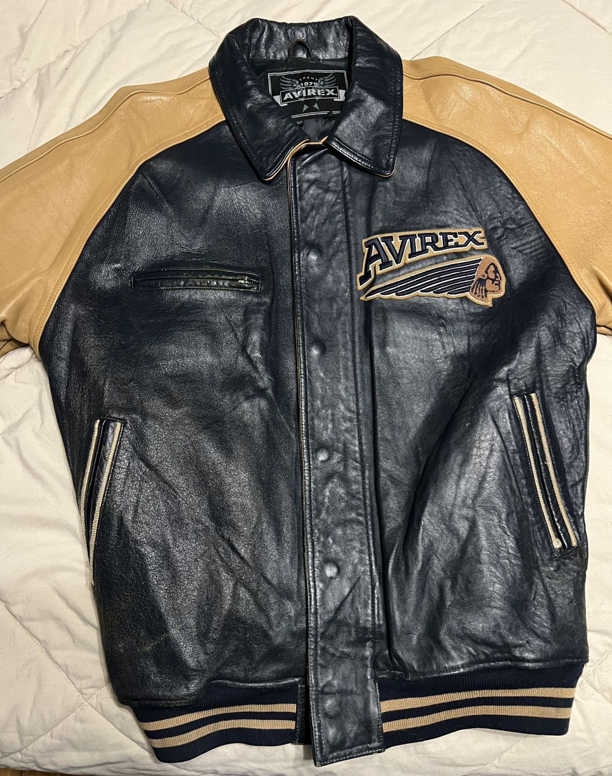 Avirex Vintage Avirex dark blue and beige leather jacket 3xl Size US XXL / EU 58 / 5 - 4 Thumbnail