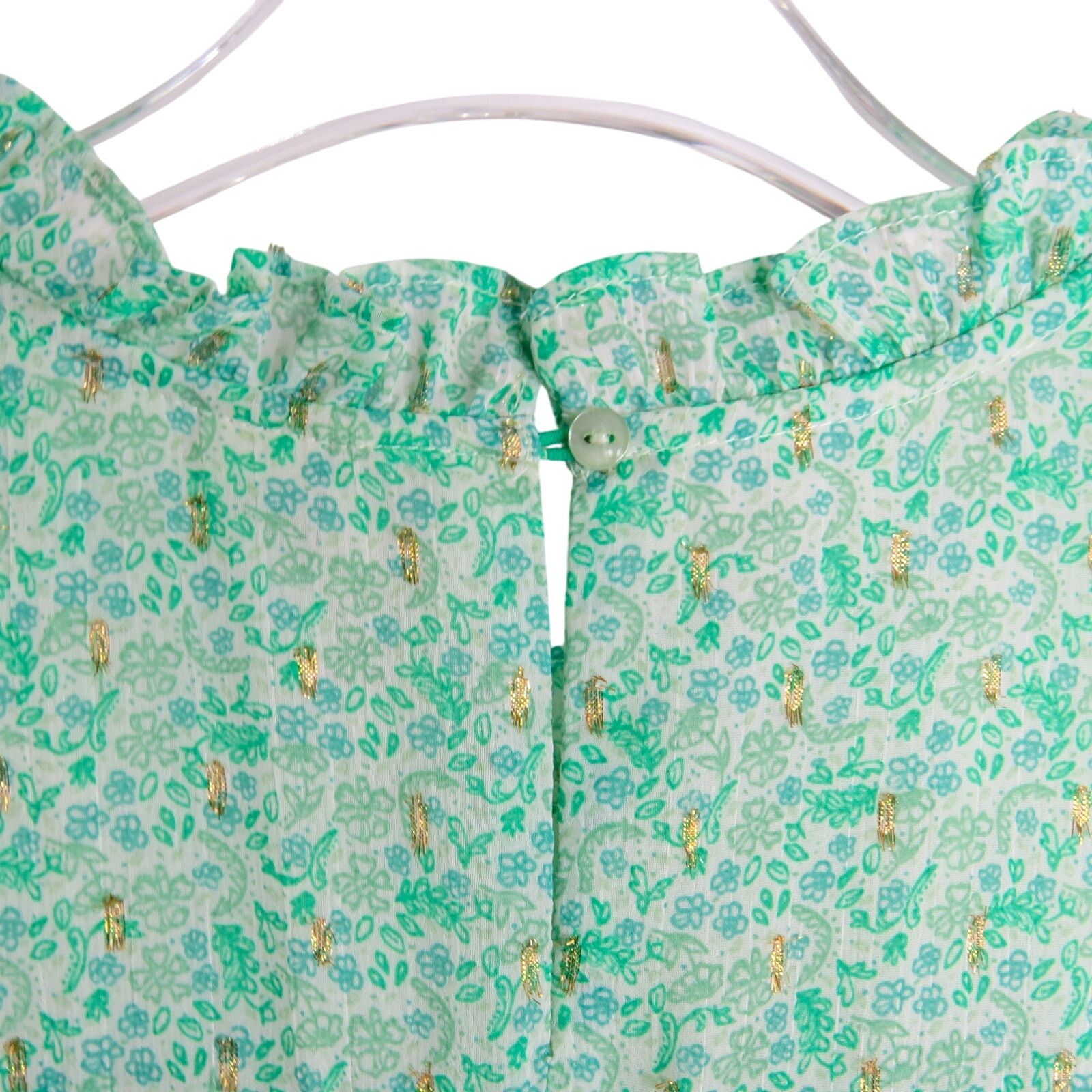 Joie Joie Green Floral Babydoll Blouse Gold Accents Medium Size S / US 4 / IT 40 - 5 Thumbnail