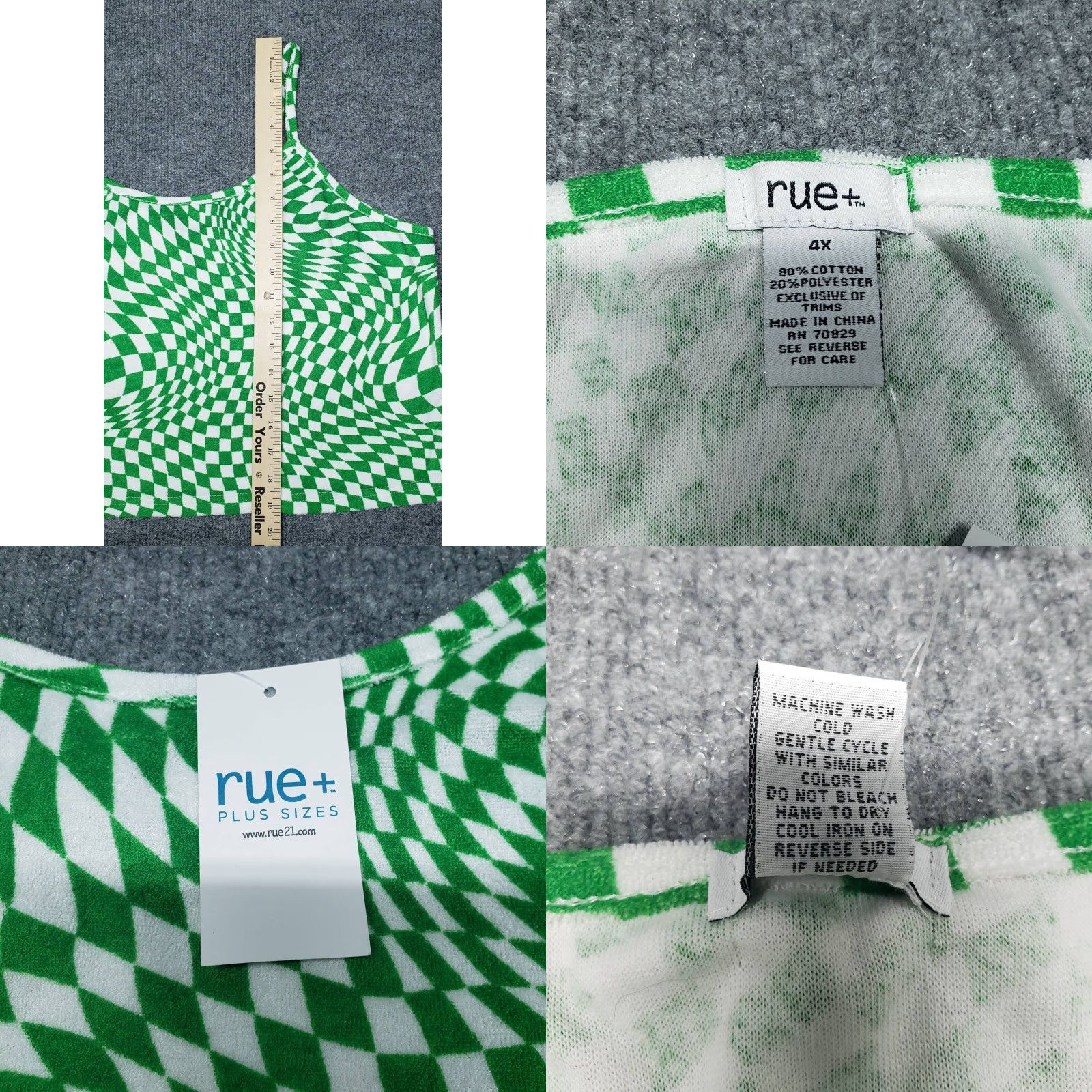 Vintage VINTAGE Rue21 Crop Top Womens Plus 4X Green White Checkered Spaghetti Strap Terry New Size XXL / US 16-18 / IT 52-54 - 8 Thumbnail