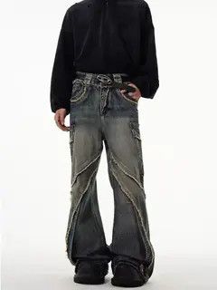 Japanese Brand VIBE Retro heavy-duty stitching raw edge micro-flared jeans Size US 34 / EU 50 - 6 Thumbnail