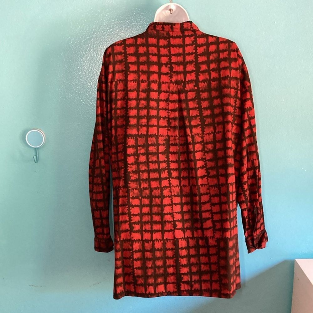 Vintage MIM Made in Marrakesh Cotton Tunic Blouse Red & Black Oversi Size ONE SIZE - 5 Thumbnail