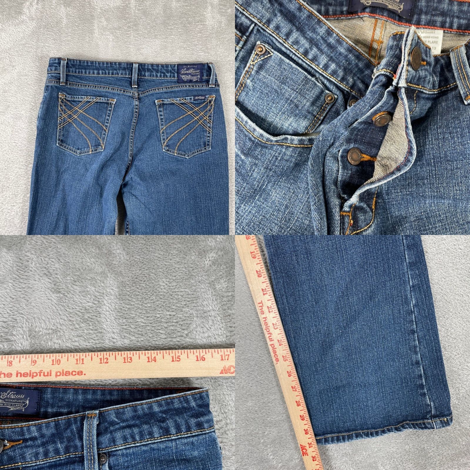 Vintage VINTAGE Levi's Flare Jeans Womens 13 Blue Low Rise Button Fly Distressed 5-Pocket Denim Jeans Size 34" / US 12 / IT 48 - 8 Thumbnail
