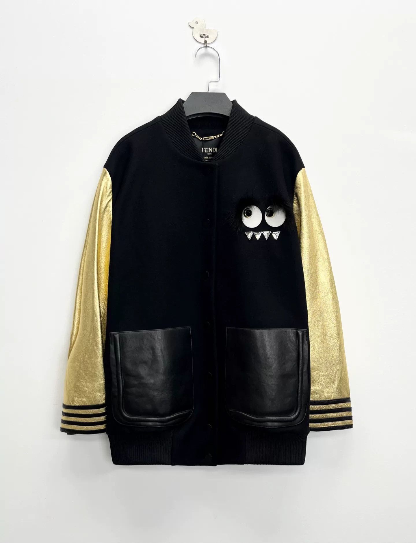 Fendi Black Monster Wool Blend Bomber Jacket