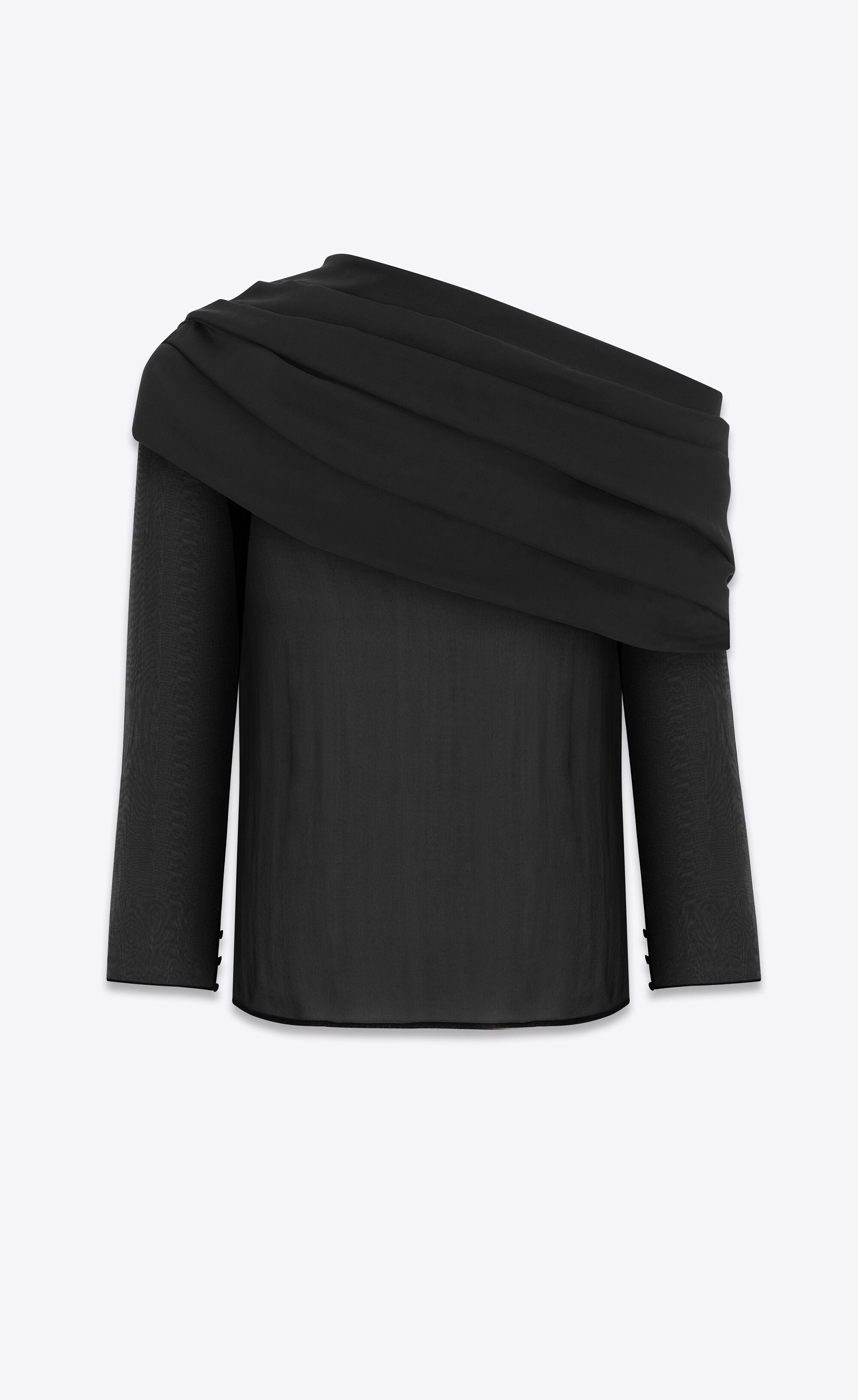 Saint Laurent Paris o1s1wg111124 780071 Draped One-Shoulder Blouse Silk Muslin Size US M / EU 48-50 / 2 - 3 Thumbnail