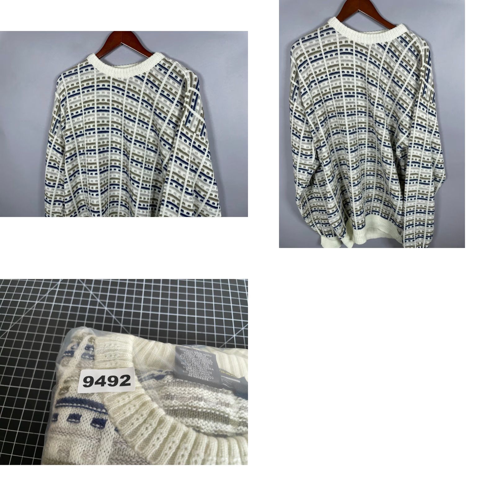 Vintage VINTAGE Pacific Wind Men's Sweater Adult Large Crewneck Knit Textured Geometric Oversized 90s Fall Winter Size US L / EU 52-54 / 3 - 8 Thumbnail