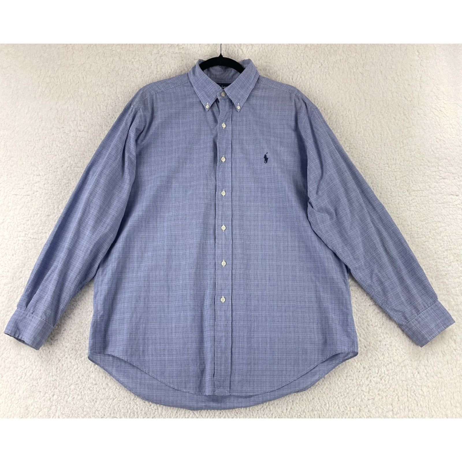 Ralph Lauren VINTAGE Ralph Lauren Button-Down Dress Shirt Men Large Blue Plaid Long Sleeve VTG Cotton Size 42R - 2 Thumbnail