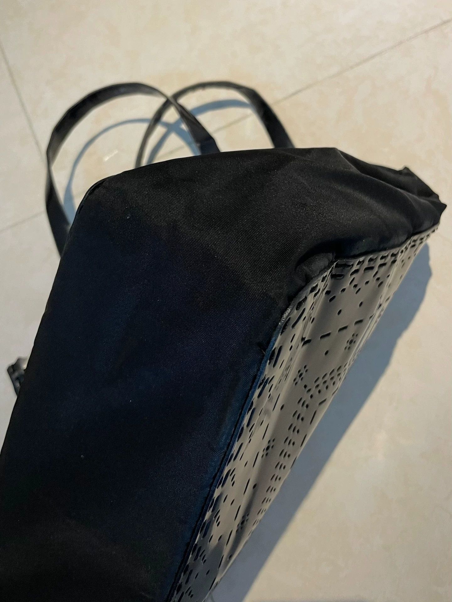 Prada PRADA Patent Leather Tote Black Carved Cutout Nylon Flaw Size ONE SIZE - 2 Thumbnail