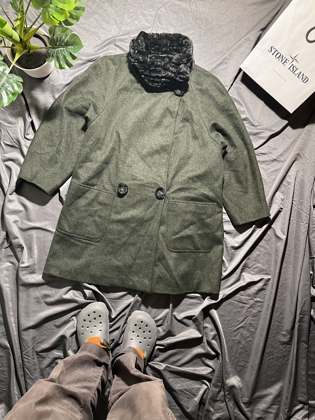 image of Avant Garde x Fendi Vintage Fendi Wool Coat 90's Luxury Designer Made In Italy in Dark Green, Women
