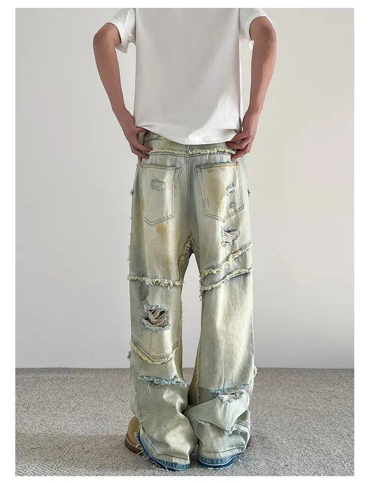 Japanese Brand × Jean Acid Wash Distressed Baggy Denim Jeans, y2k Jeans, 2000's Size US 34 / EU 50 - 2 Thumbnail