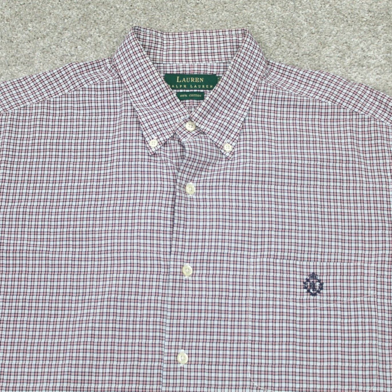 Ralph Lauren LAUREN Ralph Lauren Dress Shirt Mens 16 1/2 34/35 Red White Cotton L/S Button-Down Shirt Size 46R - 2 Thumbnail