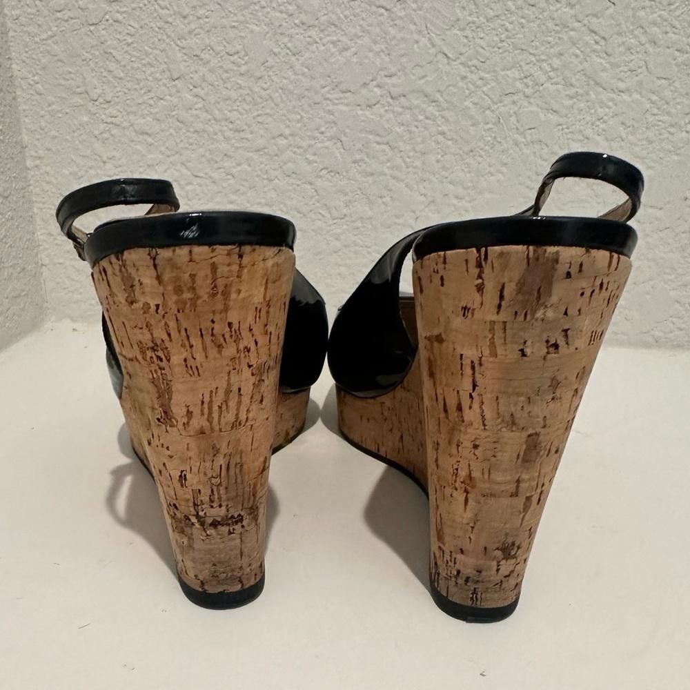 Yves Saint Laurent Yves Saint Laurent Black Patent Slingback Cork Wedge 40 Size US 9 / IT 39 - 7 Thumbnail