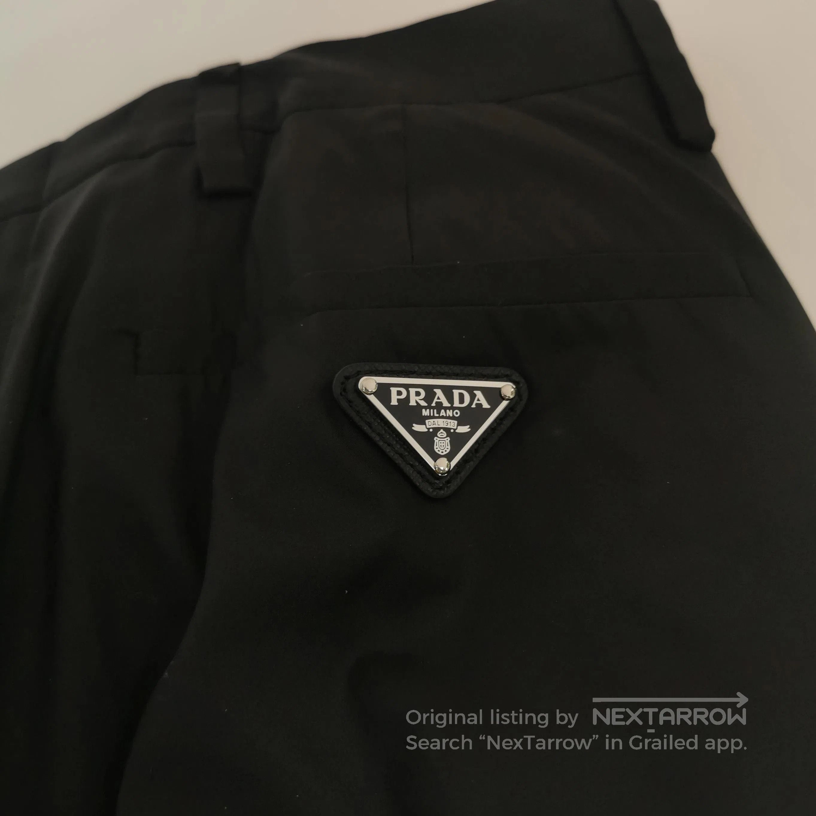 Prada Prada Solid Black Silk Triangle Logo Trousers . Size 35" - 3 Thumbnail