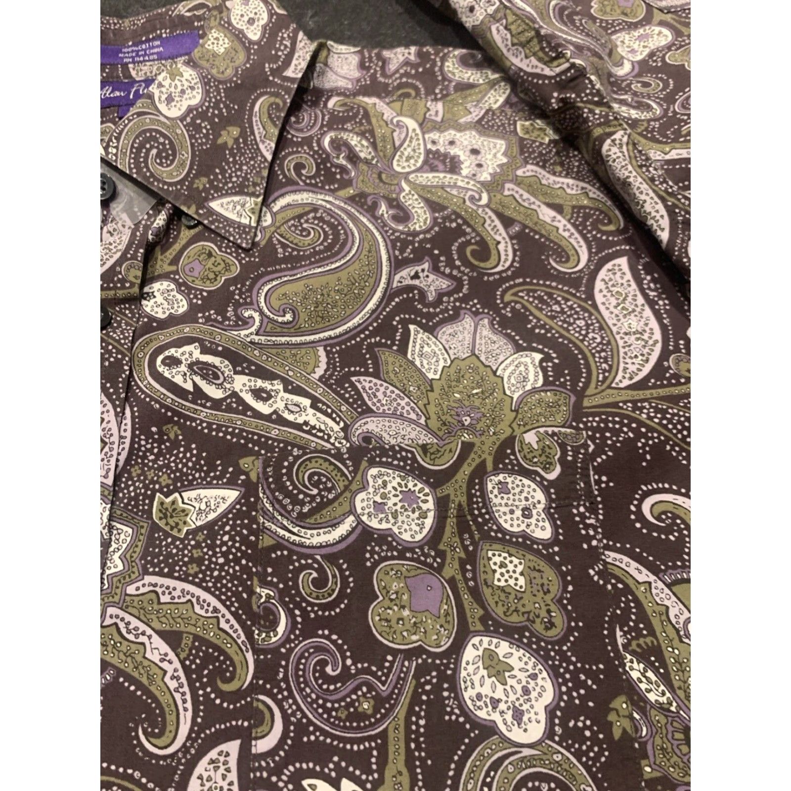 Vintage Alan Flusser Button Down Long Sleeve Mens Medium Purple Paisley Shirt Size US M / EU 48-50 / 2 - 3 Thumbnail