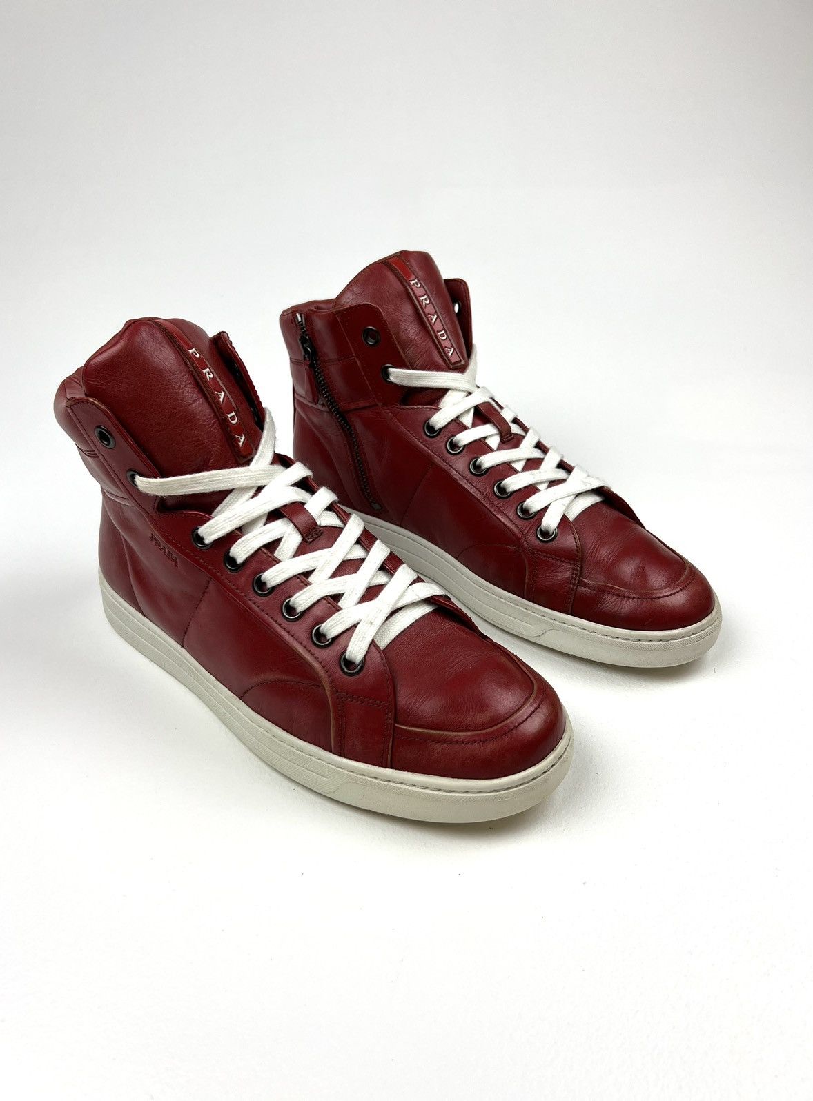Prada PRADA Sneakers Hi Top Leather Shoes Side Zip Red Tab Logo Size US 10 / EU 43 - 2 Thumbnail