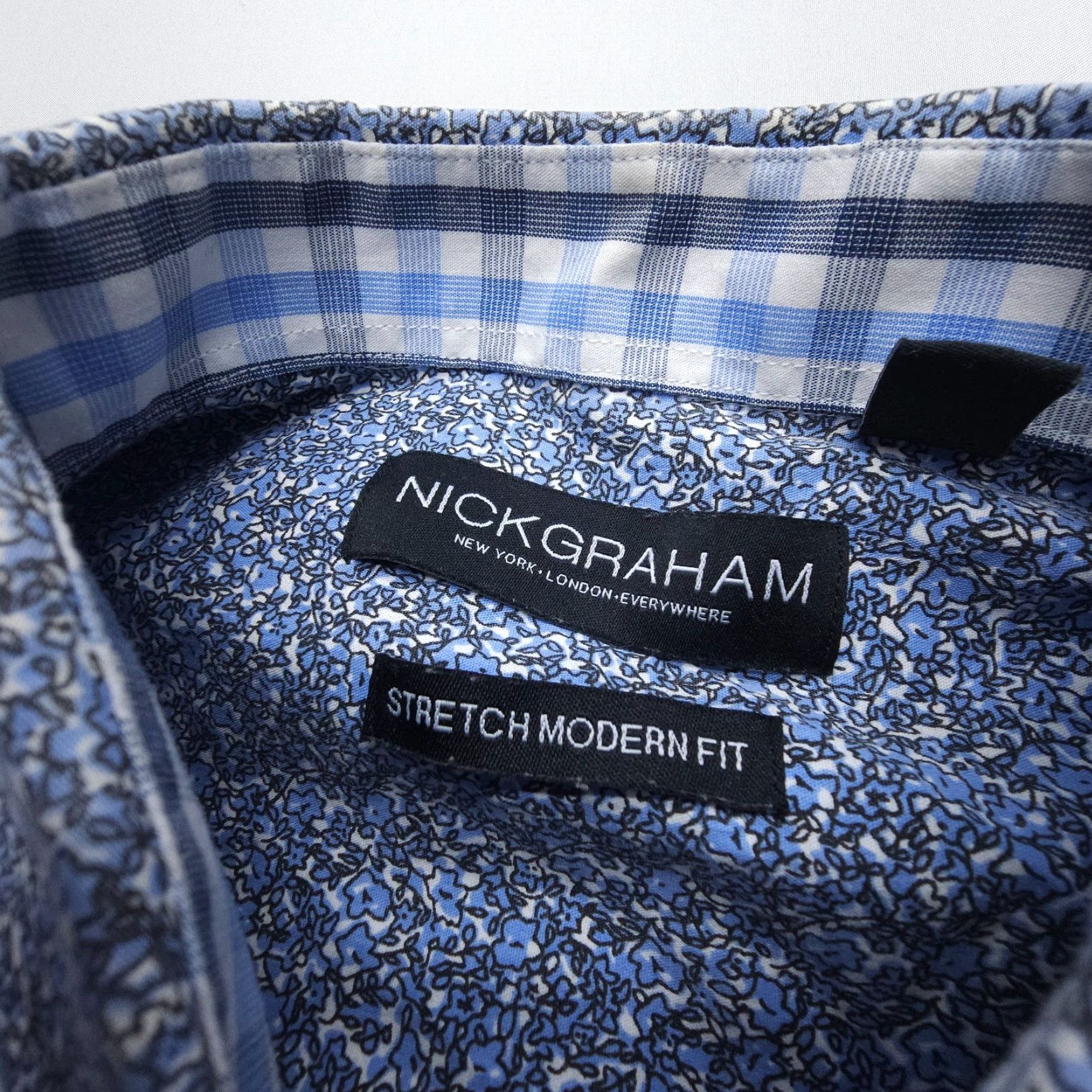 Vintage Nick Graham Floral Print Shirt Mens Slim 15.5 Blue Floral Pattern, Long Sleeve, Button Cuff, Cotton Blend, Casual Shirt, Vintage: No Size US L / EU 52-54 / 3 - 3 Thumbnail