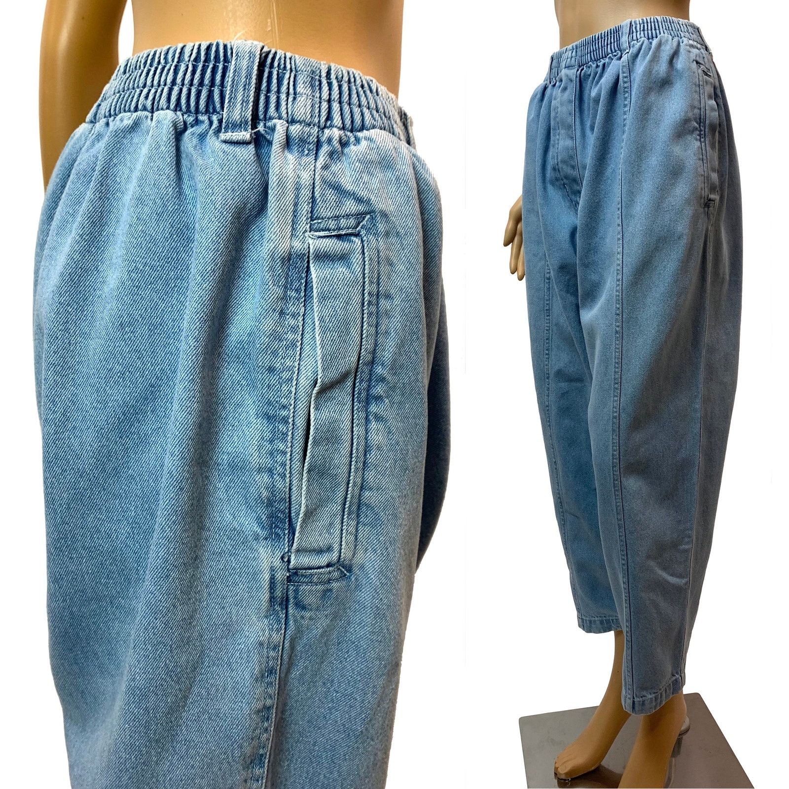 Vintage 80s Pull On High Waisted Mom Jeans | Tapered Front Seam S- L Size 30" / US 8 / IT 44 - 3 Thumbnail