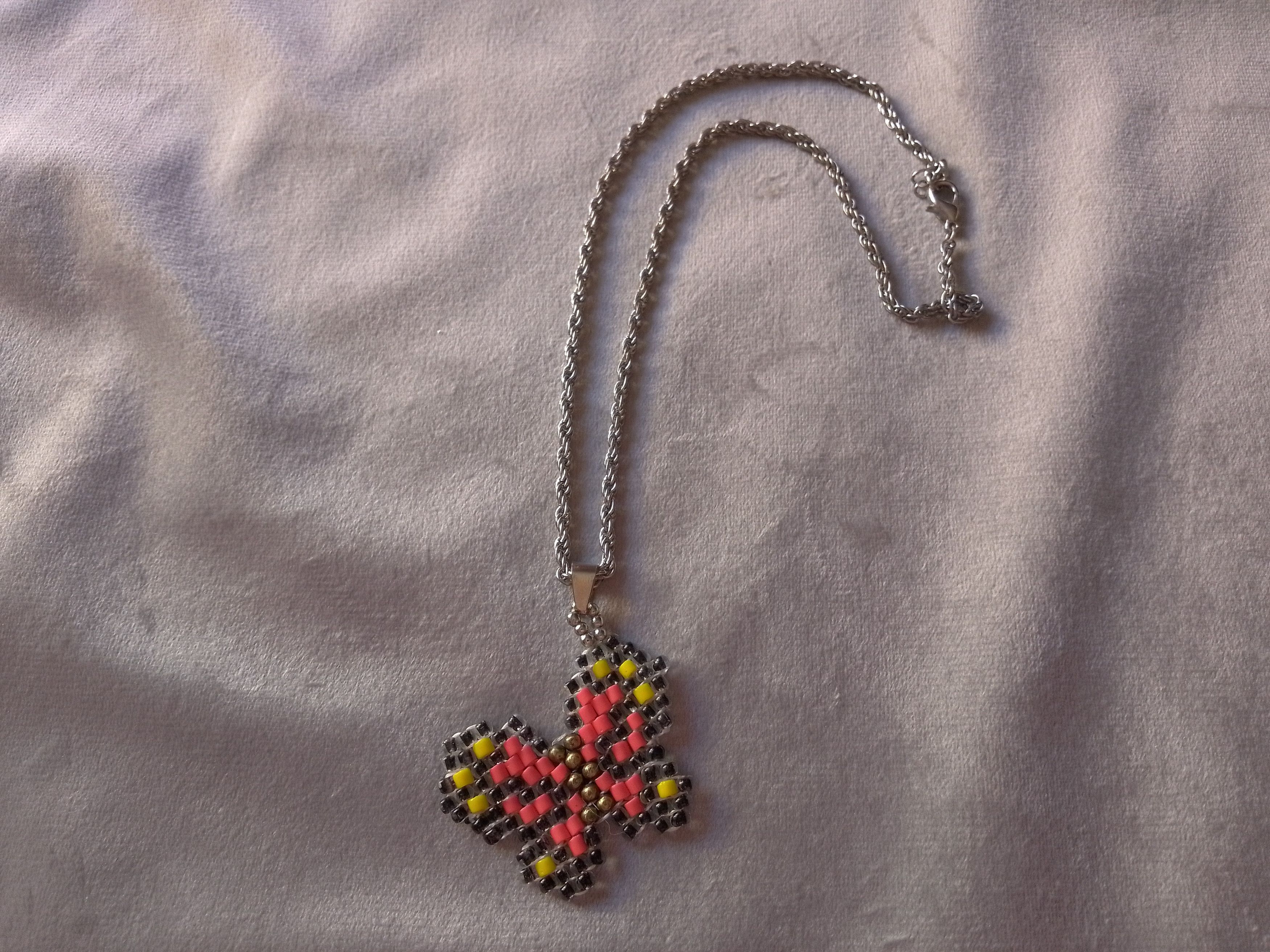 Handmade Necklace Pendant Beaded Butterfly Red Elegant Size ONE SIZE - 2 Thumbnail