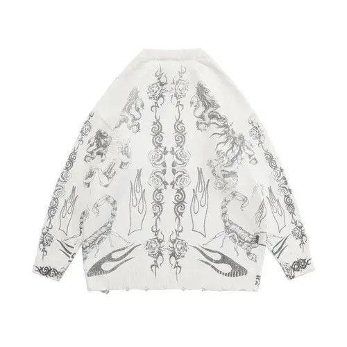Japanese Brand Grunge y2k goth skull tribal print knit White sweater Size US M / EU 48-50 / 2 - 2 Thumbnail