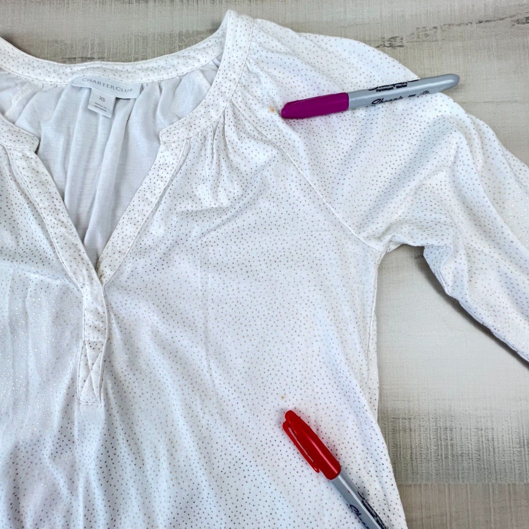 Charter Club Charter Club Womens Top XS White Gold Polka Dots Long Sleeve Shirt Size XS / US 0-2 / IT 36-38 - 3 Thumbnail
