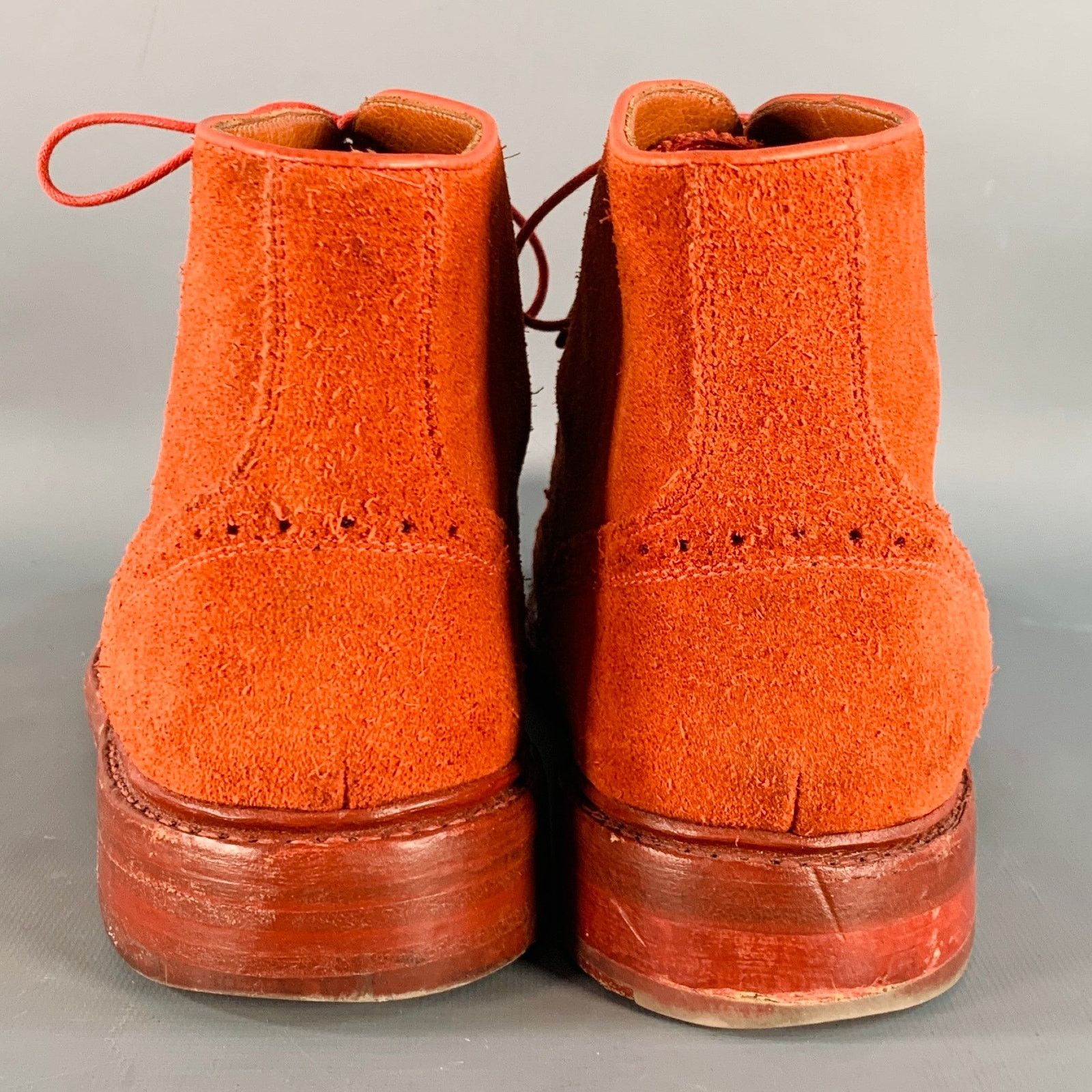 Florsheim 10 Orange Perforated Suede Wingtip Ankle Boots Size US 10 / EU 43 - 3 Thumbnail