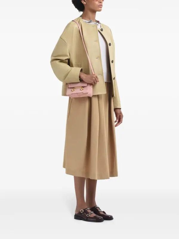 Marni o1w1db10326 Logo Waistband Midi Skirt in Beige Size 25" / US 0 / IT 36 - 2 Thumbnail