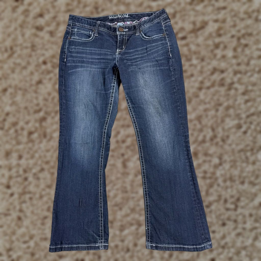 Vintage Maurices Jeans Womens 7 Blue Denim Cotton Low Rise Flared 30x28 Regular Inseam 28in 5-Pocket Stretch Cotton Blend Vintage No Size 28" / US 6 / IT 42 - 1 Thumbnail