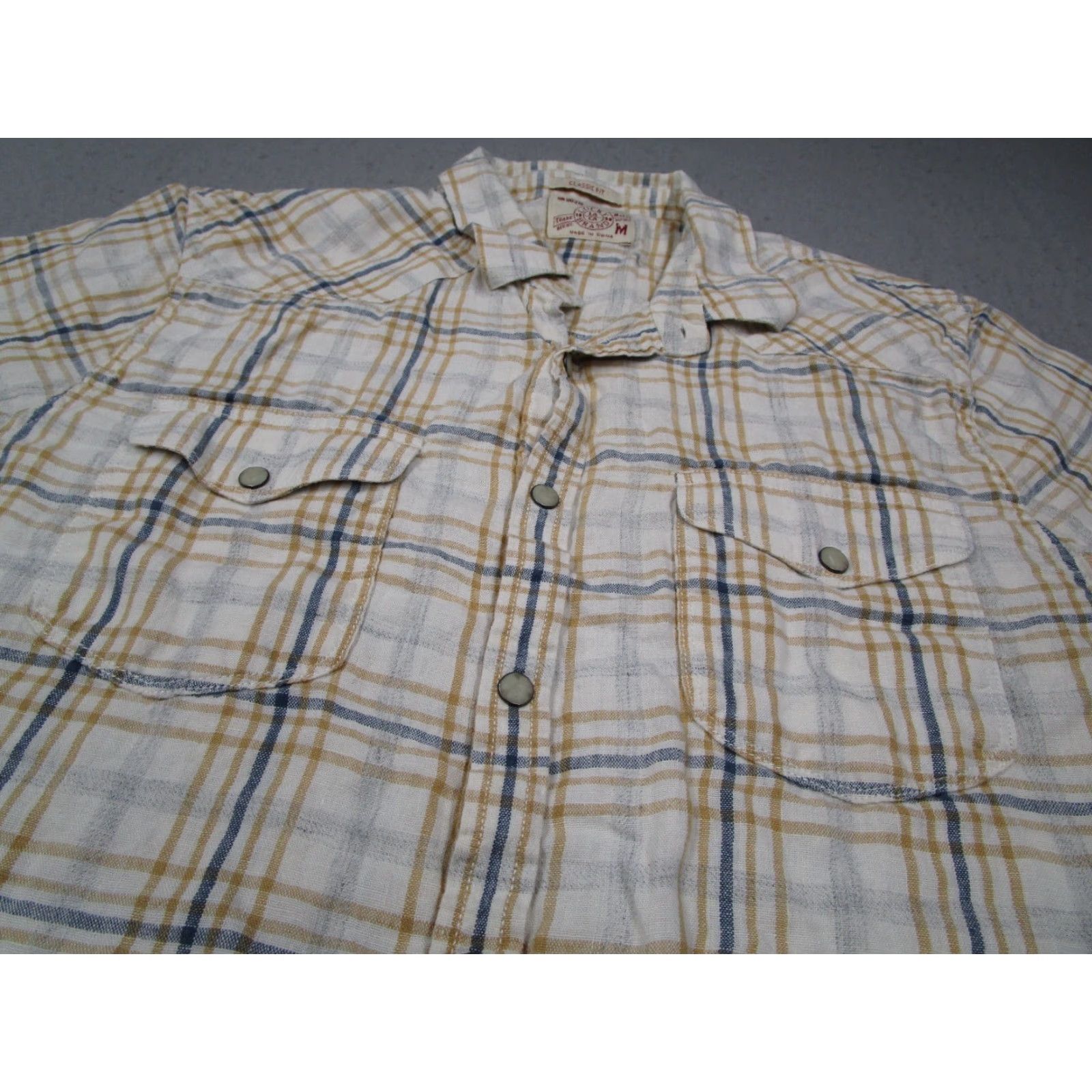Lucky Brand Lucky Brand Shirt Men Medium Beige Button-Up Linen Blend Short Sleeve Pearl Snap Shirt Size US M / EU 48-50 / 2 - 2 Thumbnail
