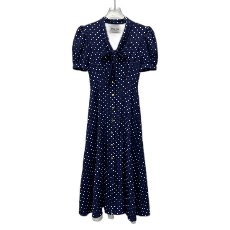 Miu Miu MiuMiu Polka Dot Silk V-Neck Dress Size XS / US 0-2 / IT 36-38 - 1 Thumbnail