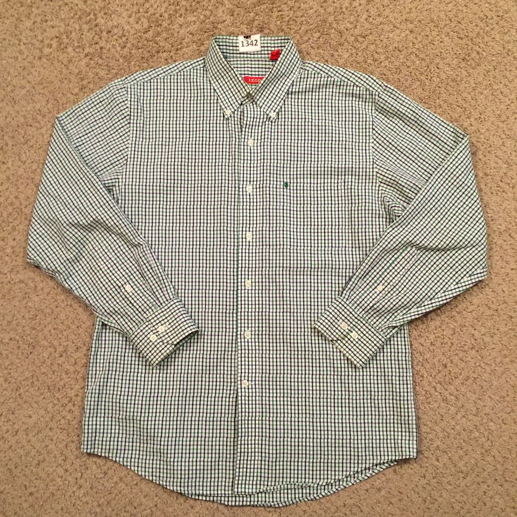 Izod IZOD Shirt Mens Medium Green Purple Plaid Long Sleeve Button Down Size US M / EU 48-50 / 2 - 2 Thumbnail
