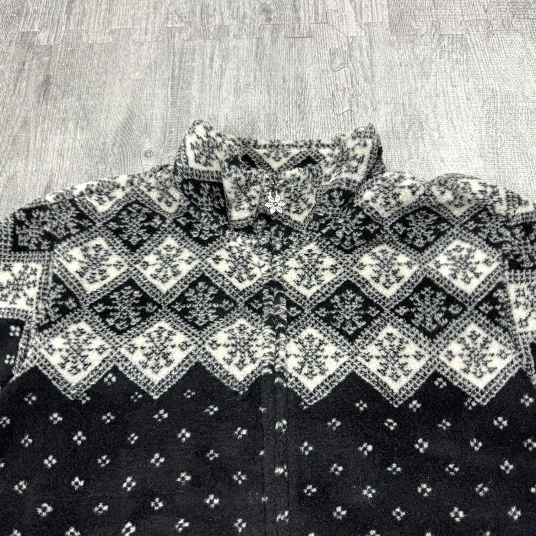 Talbots VTG Talbots USA Made Fair Isle Icelandic Snowflake Full Zip Fleece Mock Neck M Women Black Knit Pullover Size M / US 6-8 / IT 42-44 - 2 Thumbnail