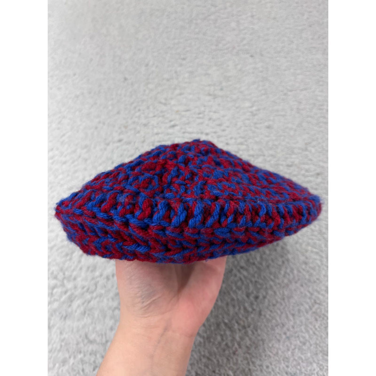Vintage Womens Beret Beanie Toque Hat One Size Blue Red Knit Acrylic Winter Ski Size ONE SIZE - 3 Thumbnail