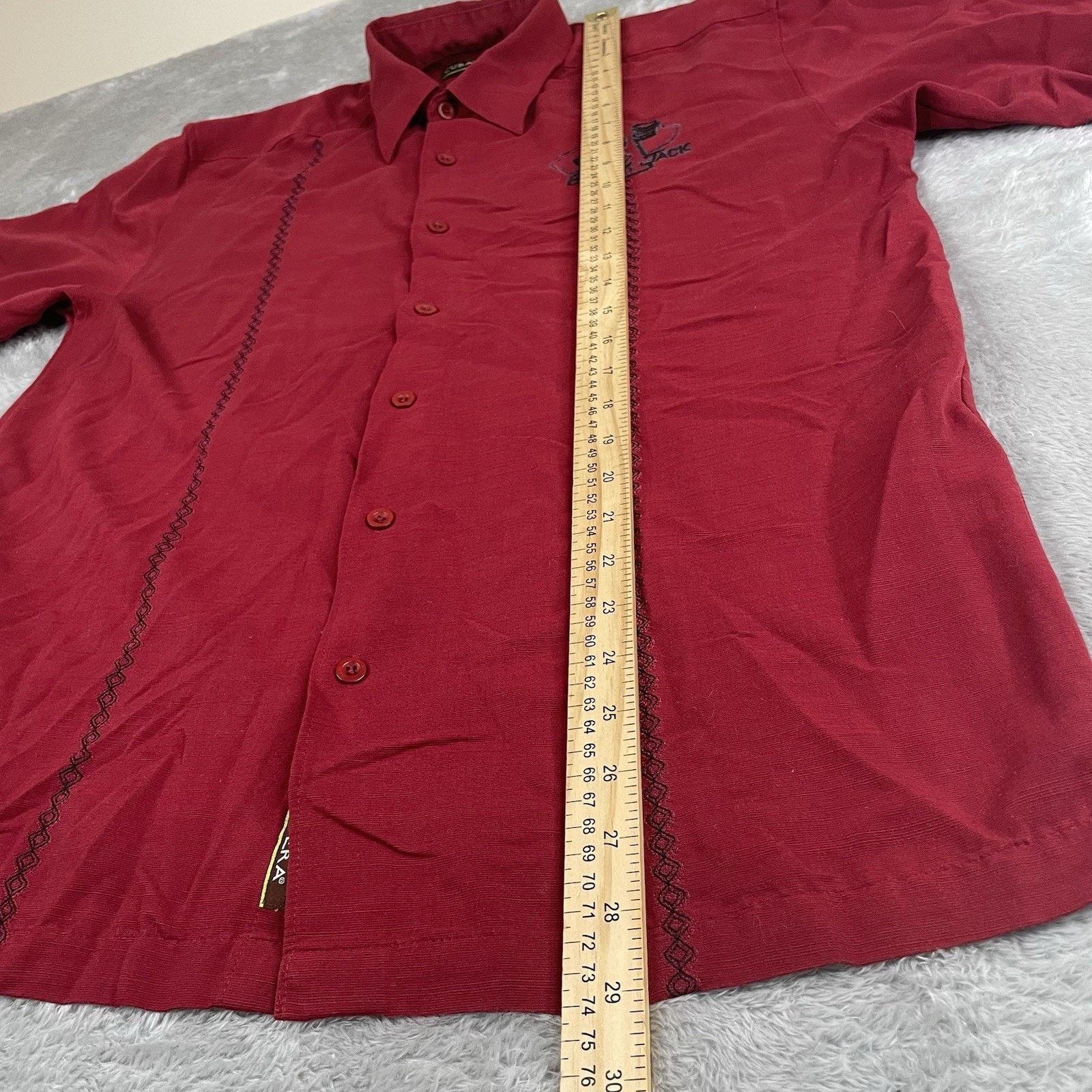 Cubavera Cubavera Hawaiian Shirt Men's Med Black Jack Casino Maroon Size US M / EU 48-50 / 2 - 3 Thumbnail