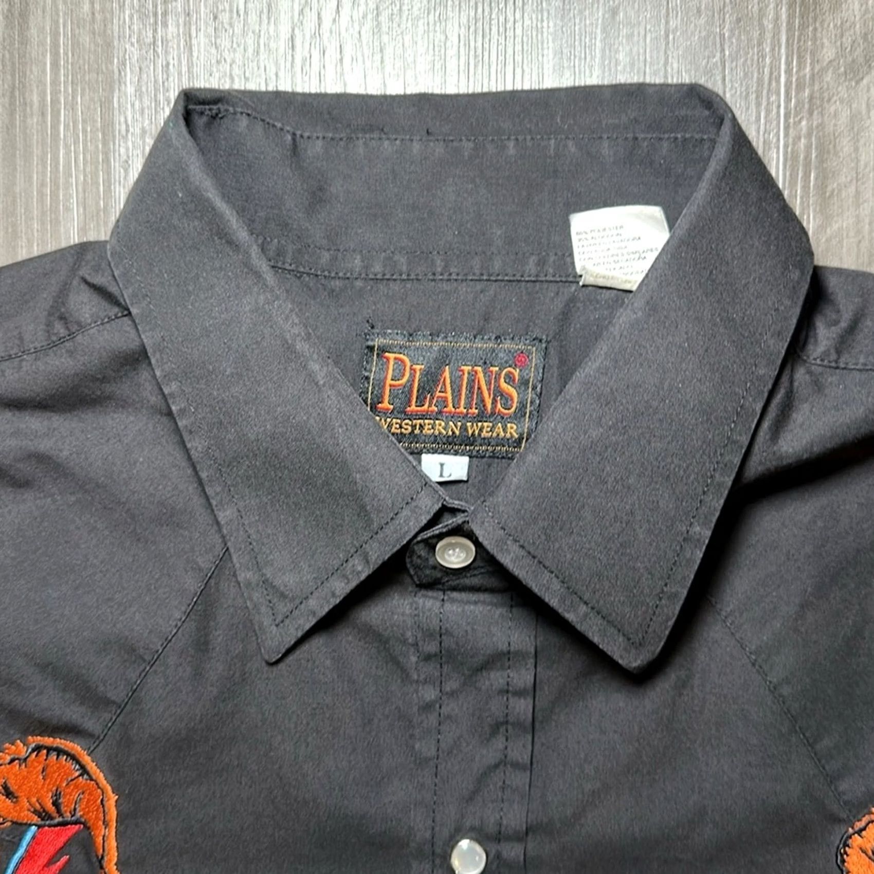 X-LARGE Plains Western Wear Long Sleeve Pearl Snap Button Black Large Mens L Shirt Size US L / EU 52-54 / 3 - 6 Thumbnail