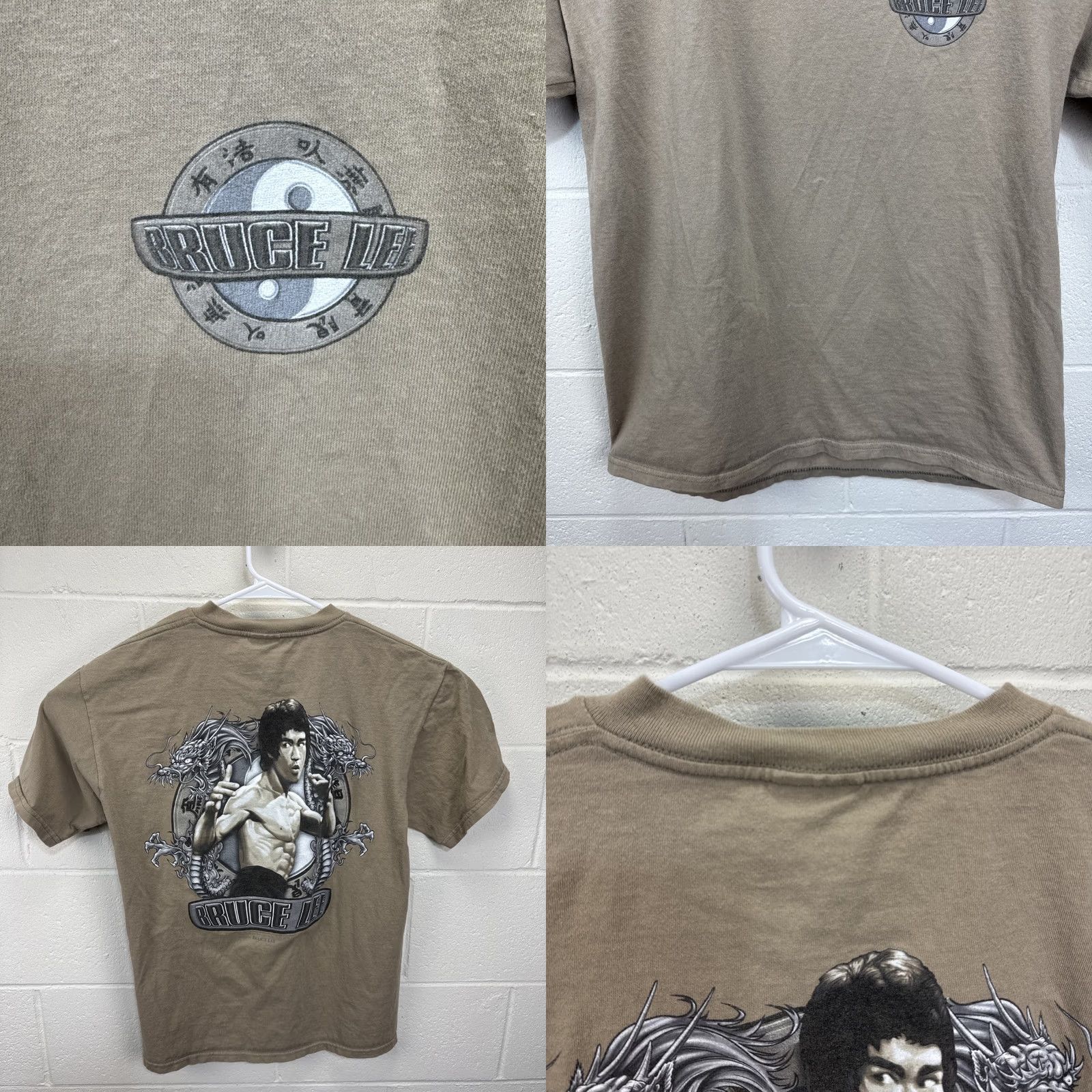 Tultex VINTAGE Bruce Lee T-Shirt Tultex Dragon Fade Ying Yang 90s Martial Arts Brown Cotton Short Sleeve Crew Neck L Mens Large Graphic Print 1990s Size US L / EU 52-54 / 3 - 8 Thumbnail