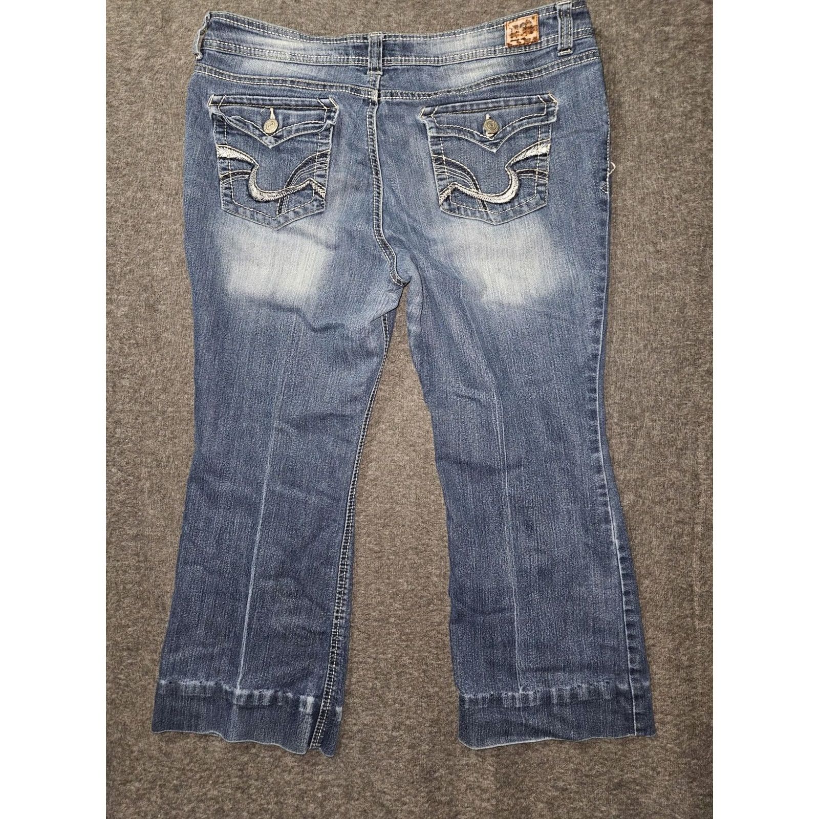 L.E.I. LEI Sophia Hipster Flare Jeans Womens 15 Short Blue Denim Flare Distressed Style Jeans Size 36" / US 14 / IT 50 - 7 Thumbnail