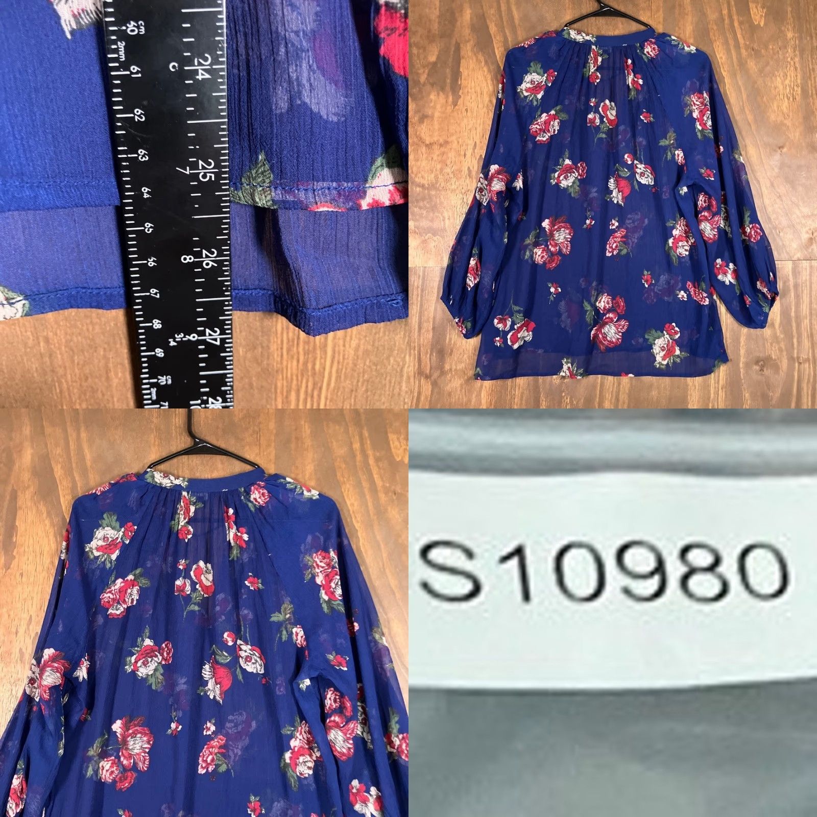 Lucky Brand Lucky Brand Womens Blouse Blue Floral Sheer V-Neck Front Tie Long Sleeve Medium Shirt Womens Blouse Boho Floral Blue 90s? Size M / US 6-8 / IT 42-44 - 8 Thumbnail