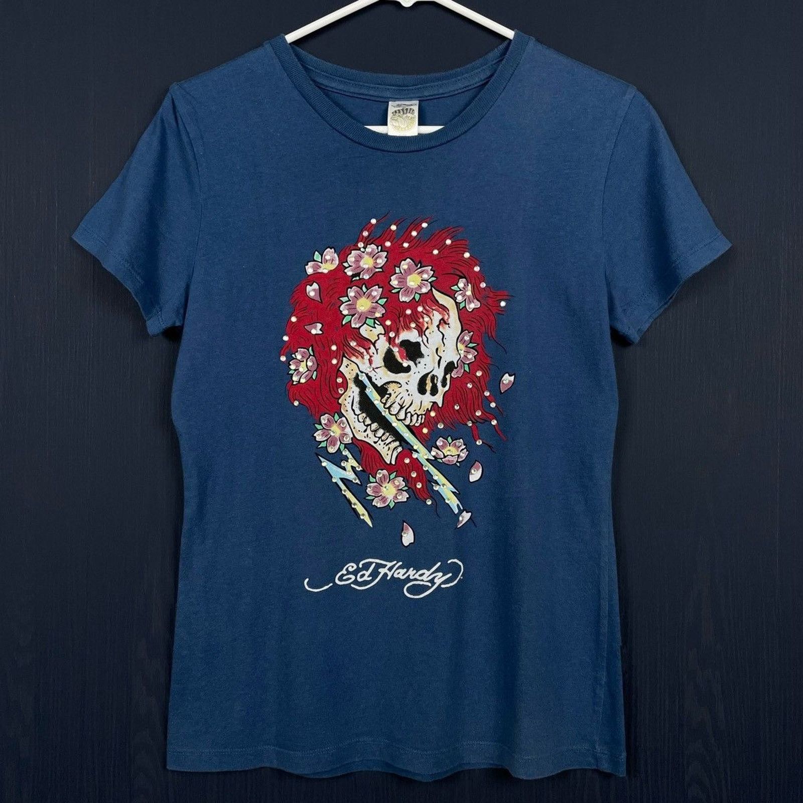 Ed Hardy × Japanese Brand × Vintage ☠️ED HARDY Jeweled Skull T Size M / US 6-8 / IT 42-44 - 1 Thumbnail