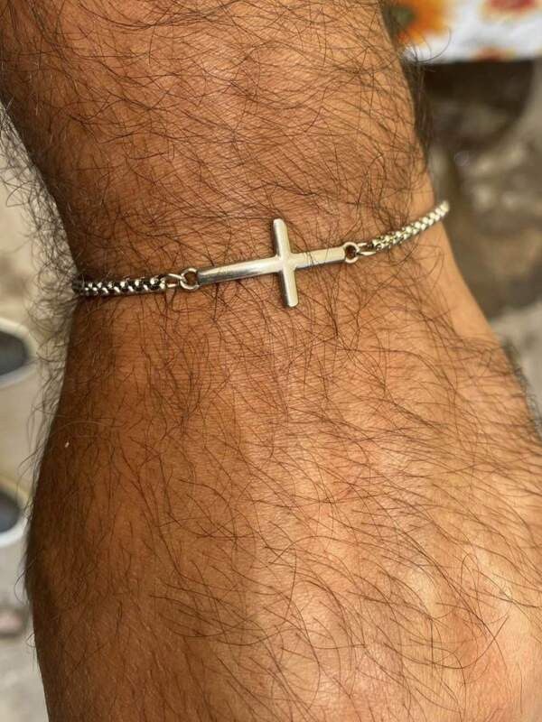 Archival Clothing x Jewelry Silver Bracelet Minimalist 925 Silver Cross Bracelet, Men's