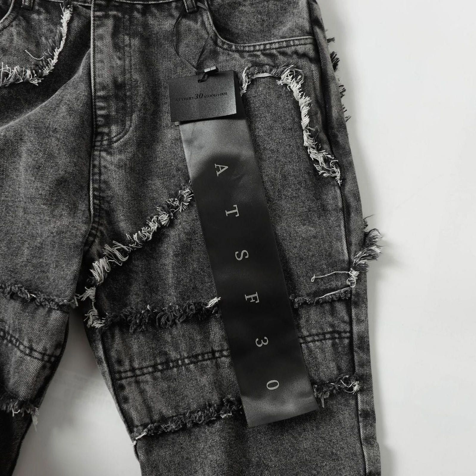 Japanese Brand Gray Distressed Flared Denim Jeans, Wide Leg Jeans Size US 30 / EU 46 - 7 Thumbnail