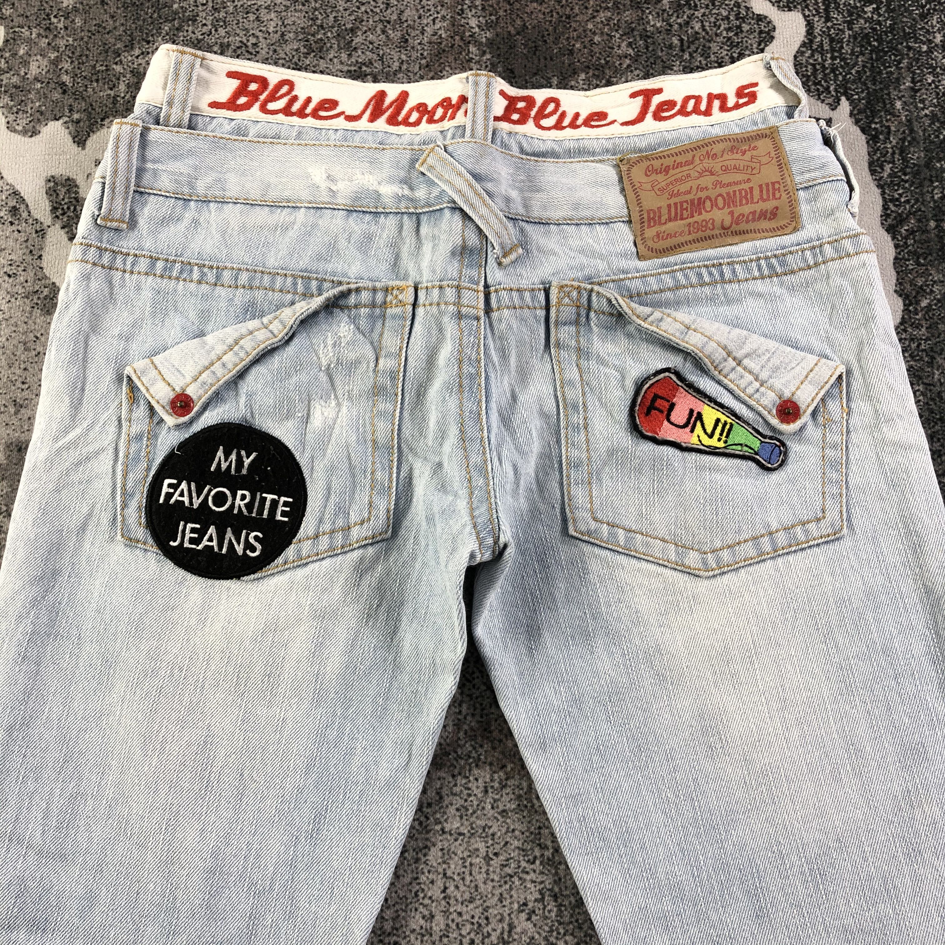 Japanese Brand Blue Moon Blue Jeans Double Waist Patchwork Jeans KJ1584 Size 29" - 4 Thumbnail