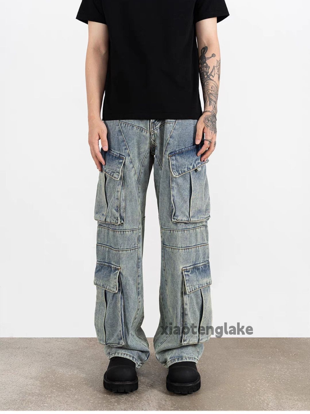 Jean Utility washed faded loose baggy skate hiphop cargo jeans Size US 32 / EU 48 - 4 Thumbnail