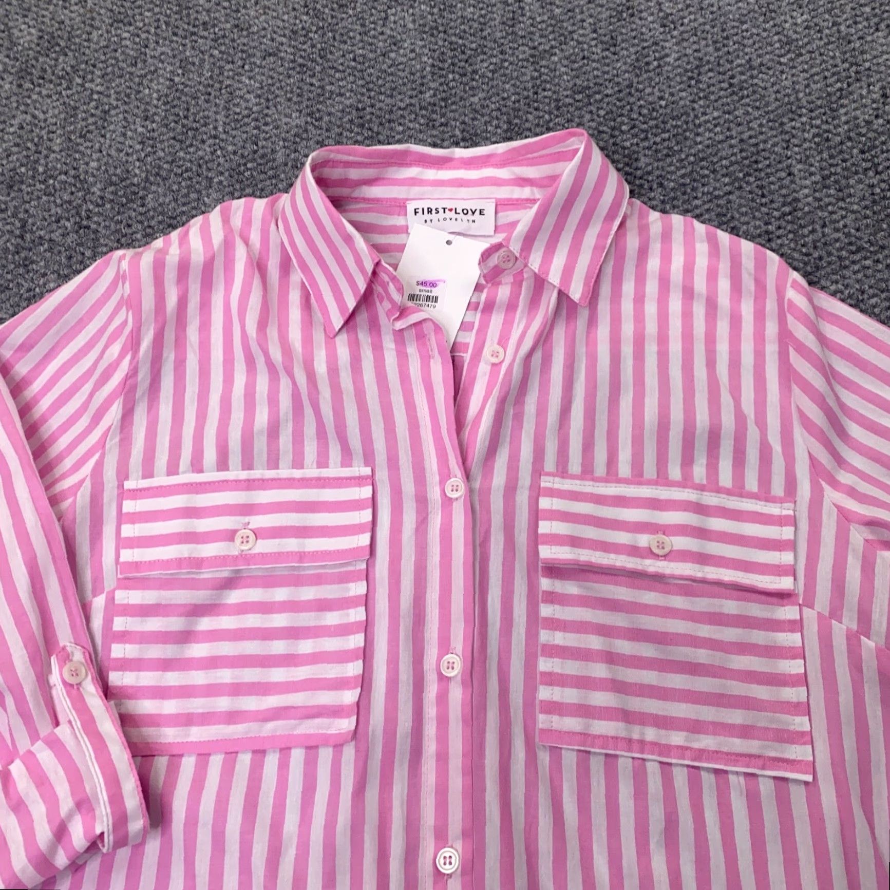 Vintage First Love Womens Shirt Pink Striped Light Oversized Small Size M / US 6-8 / IT 42-44 - 2 Thumbnail