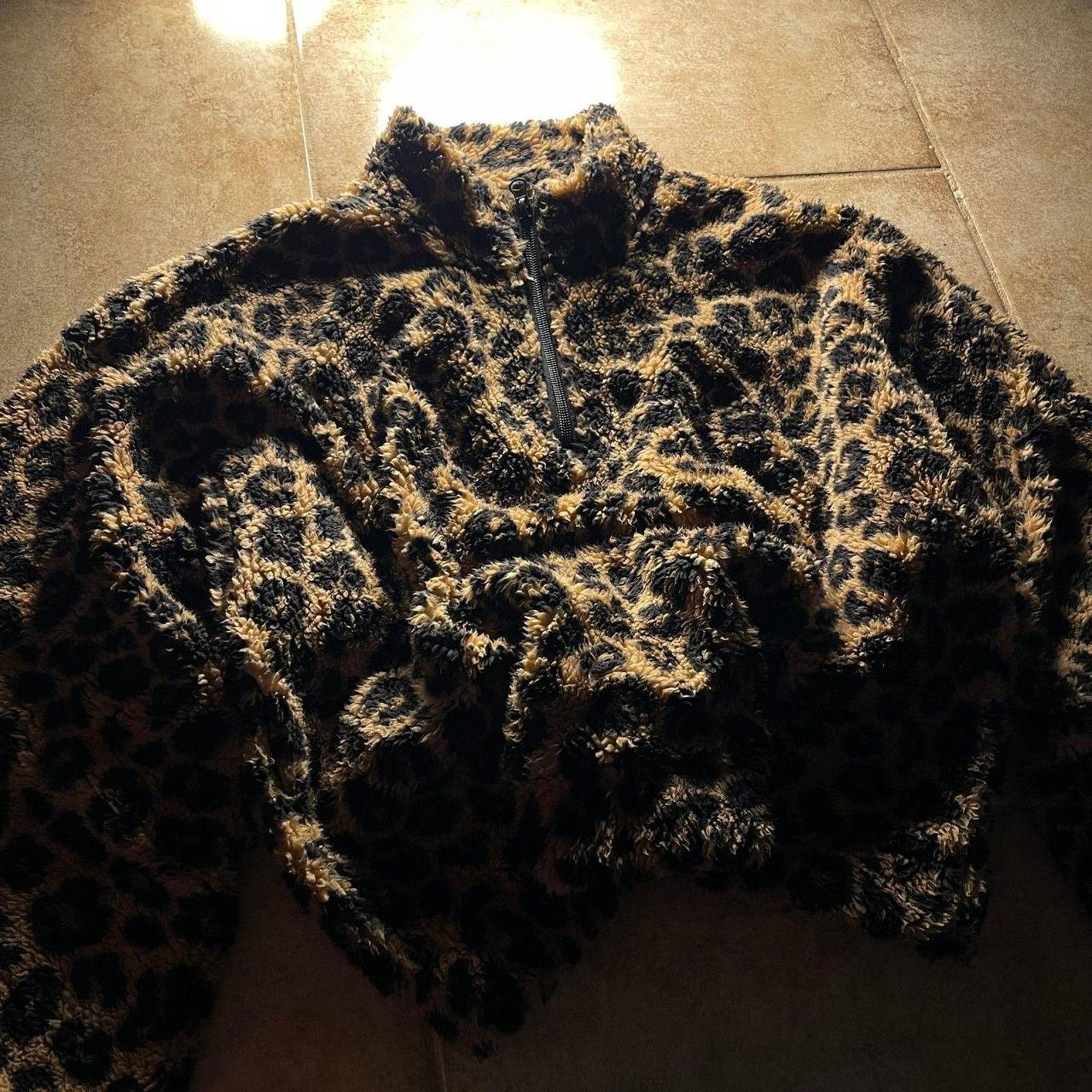 H&M × Vintage Leopard Cheetah Print Women's Fleece Quarter Zip Jacket Size S / US 4 / IT 40 - 3 Thumbnail