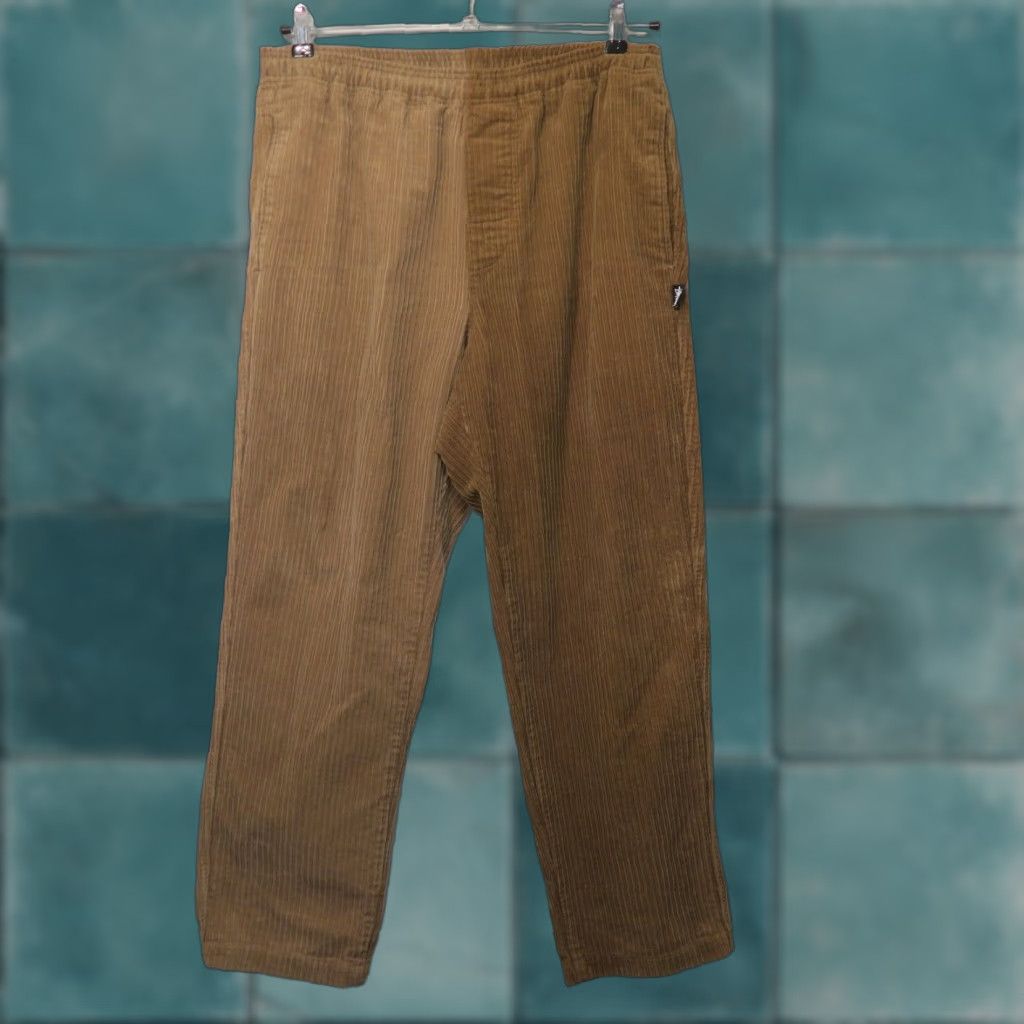 VINTAGE Stussy Pants Beach Corduroy M 28 Brown Split Mix Up Cord Beach Pants Men Medium Drawstring Wale Corduroy Mens