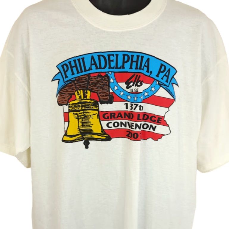 Gildan VINTAGE Philadelphia Elks T Shirt Mens XL White Cotton Gildan 2000s Grand Lodge Convention American Flag 90s Patriotic Liberty Bell Mens Size US XL / EU 56 / 4 - 2 Thumbnail